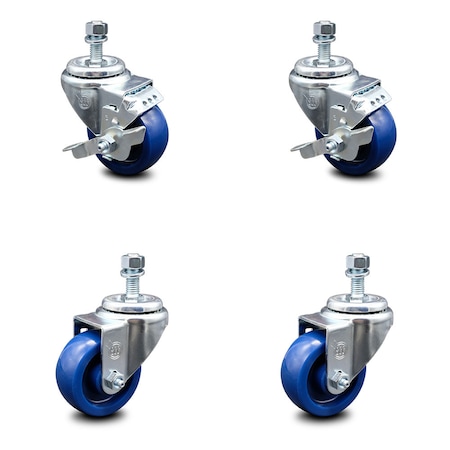 Service Caster 3.5 Inch Solid Polyurethane Wheel Swivel 1/2 Inch Threaded Stem Caster Brake, 2PK SCC-TS20S3514-SPUS-121315-2-TLB-2
